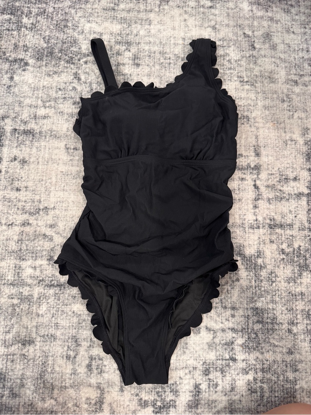 Charmo Elegant Ribbed Scallop Edge Asymmetric One-Shoulder One Piece Swimsuit